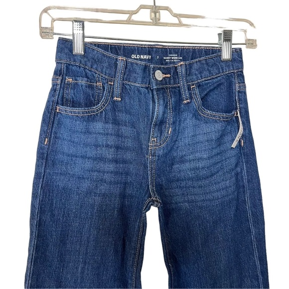 Old Navy Girls Jeans NWT 7 Baggy Wide Leg High Rise Built In Tough Dark Wash - Picture 3 of 7